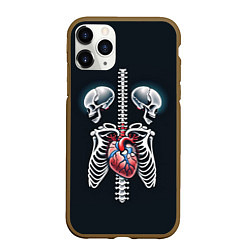 Чехол iPhone 11 Pro матовый Два сросшихся скелета и сердце