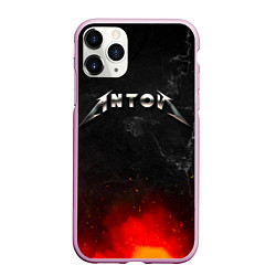Чехол iPhone 11 Pro матовый Антон в стиле металлика - огонь и искры