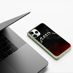 Чехол iPhone 11 Pro матовый Мария в стиле Металлика - искры и огонь, цвет: 3D-салатовый — фото 2