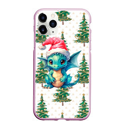 Чехол iPhone 11 Pro матовый Новогодний дракон и елки, цвет: 3D-розовый