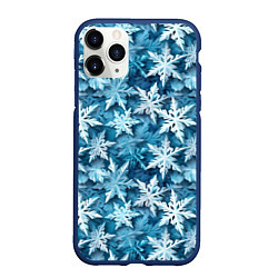 Чехол iPhone 11 Pro матовый New Years pattern with snowflakes, цвет: 3D-тёмно-синий