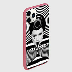 Чехол iPhone 11 Pro матовый Черно белый портрет девушки на полосатом, цвет: 3D-малиновый — фото 2