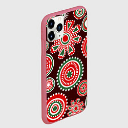 Чехол iPhone 11 Pro матовый Новогодний принт красный, цвет: 3D-малиновый — фото 2
