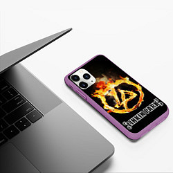 Чехол iPhone 11 Pro матовый Linkin Park - fire logo, цвет: 3D-фиолетовый — фото 2