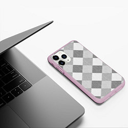 Чехол iPhone 11 Pro матовый Серый плед геометрический узор с текстурой, цвет: 3D-розовый — фото 2