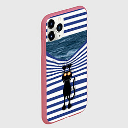 Чехол iPhone 11 Pro матовый Чёрный кот разорвал тельняшку душа моряка, цвет: 3D-малиновый — фото 2