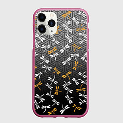 Чехол iPhone 11 Pro матовый Стрекозы поверх графики, цвет: 3D-малиновый