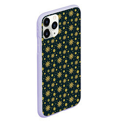 Чехол iPhone 11 Pro матовый Декоративные снежинки с золотым блеском, цвет: 3D-светло-сиреневый — фото 2