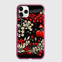 Чехол iPhone 11 Pro матовый Новогодние зимние ягоды, цвет: 3D-малиновый