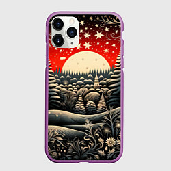 Чехол iPhone 11 Pro матовый Новогодняя сказка зимний рисунок, цвет: 3D-фиолетовый