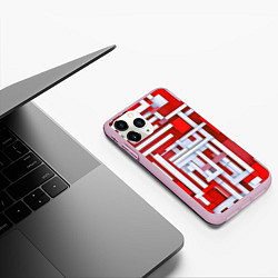 Чехол iPhone 11 Pro матовый Полосы на красном фоне, цвет: 3D-розовый — фото 2