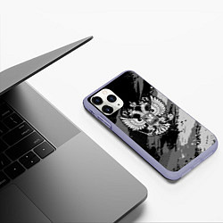 Чехол iPhone 11 Pro матовый Россия - серый монохромный, цвет: 3D-светло-сиреневый — фото 2