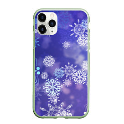 Чехол iPhone 11 Pro матовый Крупные снежинки на фиолетовом