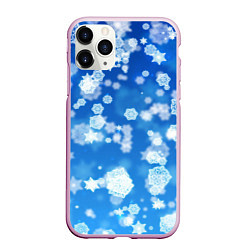 Чехол iPhone 11 Pro матовый Декоративные снежинки на синем
