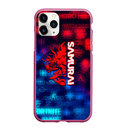 Чехол iPhone 11 Pro матовый Все логотипы игр samurai, цвет: 3D-малиновый