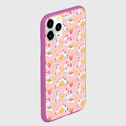 Чехол iPhone 11 Pro матовый Единороги паттерн праздник, цвет: 3D-фиолетовый — фото 2