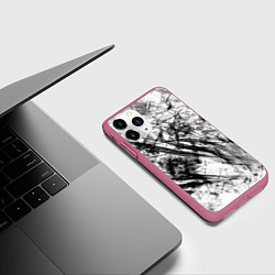 Чехол iPhone 11 Pro матовый Чёрно белые узоры, цвет: 3D-малиновый — фото 2