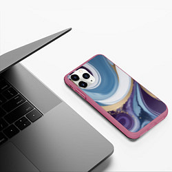Чехол iPhone 11 Pro матовый Абстрактный волнистый узор фиолетовый с голубым, цвет: 3D-малиновый — фото 2