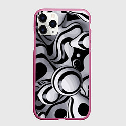 Чехол iPhone 11 Pro матовый Черно-белые волнообразные полосы, цвет: 3D-малиновый