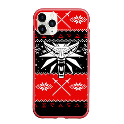 Чехол iPhone 11 Pro матовый The Witcher christmas sweater, цвет: 3D-красный