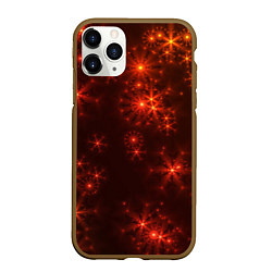 Чехол iPhone 11 Pro матовый Абстрактные светящиеся красно оранжевые снежинки