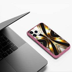 Чехол iPhone 11 Pro матовый Неоновый узор стальная бабочка, цвет: 3D-малиновый — фото 2