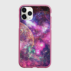 Чехол iPhone 11 Pro матовый Пурпурные космические туманности со звездами, цвет: 3D-малиновый
