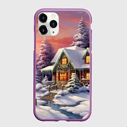 Чехол iPhone 11 Pro матовый Новогодний снежный дом, цвет: 3D-фиолетовый