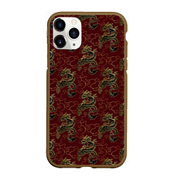 Чехол iPhone 11 Pro матовый Азиатский стиль дракона, цвет: 3D-коричневый