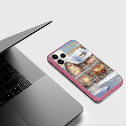 Чехол iPhone 11 Pro матовый Снежный новогодний большой дом, цвет: 3D-малиновый — фото 2