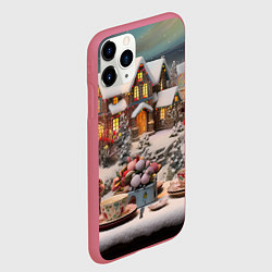 Чехол iPhone 11 Pro матовый Объемные новогодние домики, цвет: 3D-малиновый — фото 2