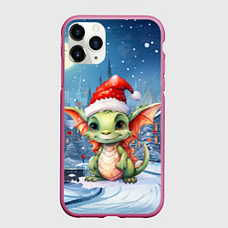 Чехол iPhone 11 Pro матовый Дракон зимний праздник, цвет: 3D-малиновый
