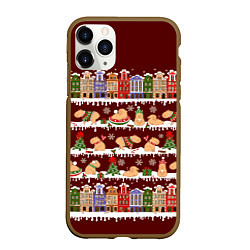 Чехол iPhone 11 Pro матовый Капибара с семьей зимой, цвет: 3D-коричневый