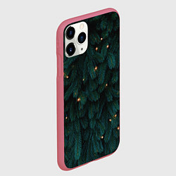 Чехол iPhone 11 Pro матовый Ёлка и гирлянды, цвет: 3D-малиновый — фото 2