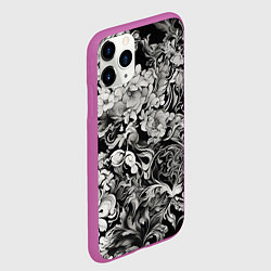 Чехол iPhone 11 Pro матовый Чёрно белый цветочны узор, цвет: 3D-фиолетовый — фото 2