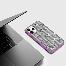 Чехол iPhone 11 Pro матовый Лабиринт с иероглифами на белом, цвет: 3D-фиолетовый — фото 2