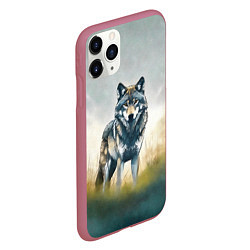 Чехол iPhone 11 Pro матовый Минималистичный пейзаж с волком акварель, цвет: 3D-малиновый — фото 2