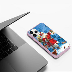 Чехол iPhone 11 Pro матовый Дед Мороз в лесу с животными, цвет: 3D-розовый — фото 2