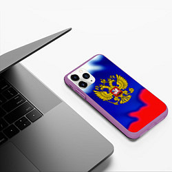 Чехол iPhone 11 Pro матовый Герб РФ триколор краски, цвет: 3D-фиолетовый — фото 2