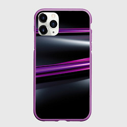 Чехол iPhone 11 Pro матовый Фиолетовые полосы на черном фоне, цвет: 3D-фиолетовый