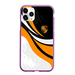 Чехол iPhone 11 Pro матовый Porsche - Оранжевая абстракция