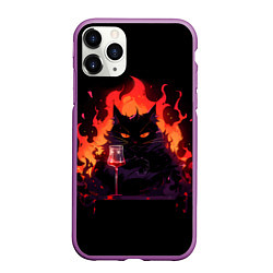 Чехол iPhone 11 Pro матовый Кот Бегемот с вином, цвет: 3D-фиолетовый
