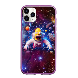 Чехол iPhone 11 Pro матовый Homer Simpson in space - ai art, цвет: 3D-фиолетовый