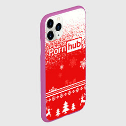 Чехол iPhone 11 Pro матовый Порнхаб - красный новогодний паттерн, цвет: 3D-фиолетовый — фото 2