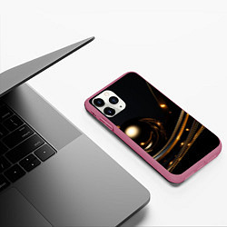 Чехол iPhone 11 Pro матовый Абстракция золотого на черном, цвет: 3D-малиновый — фото 2