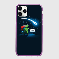 Чехол iPhone 11 Pro матовый Новогодний ти рекс, цвет: 3D-фиолетовый