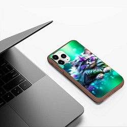 Чехол iPhone 11 Pro матовый Пушистый котенок в бирюзово фиолетовом боке, цвет: 3D-коричневый — фото 2