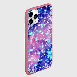 Чехол iPhone 11 Pro матовый Снежинки - морозный паттерн, цвет: 3D-малиновый — фото 2