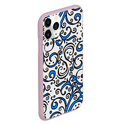 Чехол iPhone 11 Pro матовый Синие кружевные узоры, цвет: 3D-розовый — фото 2