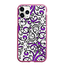 Чехол iPhone 11 Pro матовый Фиолетовые кружевные узоры, цвет: 3D-малиновый